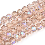 Electroplate Glass Beads Strands, Half Rainbow Plated, Faceted, Rondelle, PeachPuff, 6x5mm, Hole: 1mm, about 83~85pcs/strand, 38~39cm(EGLA-A034-T6mm-L22)