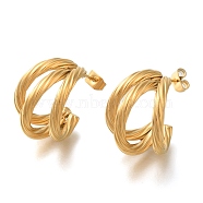 Ion Plating(IP) 304 Stainless Stell Studs Earring, Split Half Hoop Earrings, Real 18K Gold Plated, 19x16mm(EJEW-H008-04G-02)