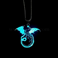 Stainless Steel Box Chain Necklaces, Luminous Dragon Flame Pandant Necklace, Light Sky Blue, 23.62 inch(60cm)(FS-WG27931-06)