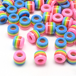 Opaque Stripe Resin Beads, Large Hole Beads, Barrel, Pearl Pink, 11x10.5mm, Hole: 6mm(X-RESI-S344-02)