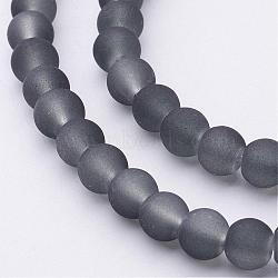 Transparent Glass Bead Strands, Frosted, Round, Gray, 6mm, Hole: 1.3~1.6mm, about 140pcs/strand, 31.4 inch(X-GLAA-S031-6mm-12)