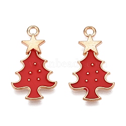 Christmas Theme Alloy Enamel Pendants, Light Gold, Lead Free & Cadmium Free, Christmas Tree, 26x14x1.5mm, Hole: 1.8mm(ENAM-T020-33A)