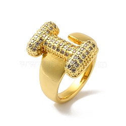 Letter Brass Micro Pave Clear Cubic Zirconia Open Cuff Ring for Women, Real 18K Gold Plated, Letter I, 20x12mm, US Size 6(16.5mm)(RJEW-N046-03I-G)