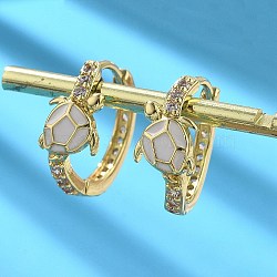 Brass Micro Pave Cubic Zirconia Hoop Earrings, with Enamel, Rack Plating, Long-Lasting Plated, Cadmium Free & Lead Free, Real 18K Gold Plated, Tortoise, White, 18.5x16.5x7.5mm(EJEW-C136-01A-02)