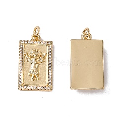 Brass Micro Pave Clear Cubic Zirconia Pendants, with Jump Ring, Cadmium Free & Nickel Free & Lead Free, Rack Plating, Rectangle, Real 18K Gold Plated, Real 18K Gold Plated, 21.5x11.5x3.5mm, Hole: 3mm(KK-G439-01G-02)