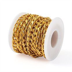 Aluminum Curb Chains, Unwelded, with Spool, Golden, 10.8x7.2x2mm, about 16.40 Feet(5m)/Roll(CHA-PJ0001-01)