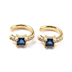 Brass Micro Pave Cubic Zirconia Cuff Earrings, Real 18K Gold Plated, Ring, Blue, 13x2.5mm(EJEW-K086-02G-05)