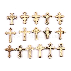 Wood Pendants, Wood Embellishments, Religion, Cross, Mixed Color, 45x25x2.5mm, Hole: 1.6~1.8mm, about 100pcs/bag(WOOD-CJC0004-003)