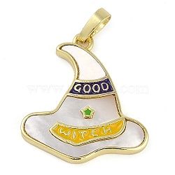 Halloween Rack Plating Brass Enamel Pendants, with Pave Shell, Long-Lasting Plated, Lead Free & Cadmium Free, Real 18K Gold Plated, Hat, 24x22x3mm, Hole: 5x3.5mm(KK-U032-10C-G)