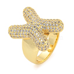 Brass Micro Pave Clear Cubic Zirconia Letter Open Cuff Ring for Women, Real 18K Gold Plated, Letter X, 23x18.5mm, Inner Diameter: 21mm(RJEW-M173-01G-X)