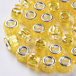 Transparent Resin European Beads, Large Hole Beads, with Silver Color Plated Double Brass Cores, Faceted, AB Color Plated, Column, Gold, 11.5x8mm, Hole: 5mm(X-RPDL-Q023-A-B05)