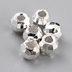 Brass Spacer Beads, Long-Lasting Plated, Faceted Round, 925 Sterling Silver Plated, 2.5x2.2mm, Hole: 1mm(KK-O133-013B-S)