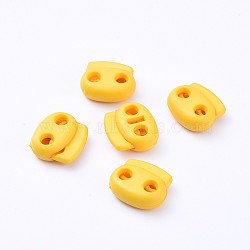 Plastic Spring Cord Locks, 2 Hole Drawstring Toggle Spring Clasp, Yellow, 17.5x19.5x7.5mm, Hole: 4.5mm(KY-WH0020-43M)