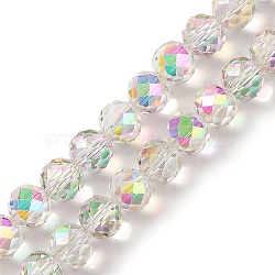 Half Rainbow Plated Electroplate Beads Strands, Faceted, Round, Honeydew, 8x7.5mm, Hole: 1.2mm, about 67~68pcs/strand, 20.08~20.28''(51~51.5cm)(EGLA-H104-08A-HR02)