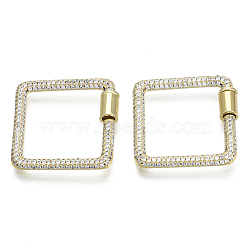 Brass Micro Pave Cubic Zirconia Screw Carabiner Lock Charms, for Necklaces Making, Square, Nickel Free, Real 16K Gold Plated, Clear, 27x27x3mm, Screw: 8x5mm(ZIRC-N039-012A-NF)