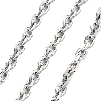 Ion Plating(IP) 304 Stainless Steel Cable Chains, Unwelded, with Spool, Stainless Steel Color, 5x3.7x1mm