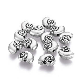 Tibetan Style Alloy Beads, Ocean Theme, Lead Free & Nickel Free & Cadmium Free, Shell, Thailand Sterling Silver Plated, 8x11x4.5mm, Hole: 1.5mm