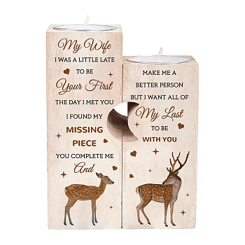 SUPERDANT Love Series Wooden Candle Holder and Candles Set, for Home Decorations, Rectangle with Word, Reindeer Pattern, 2sets/bag