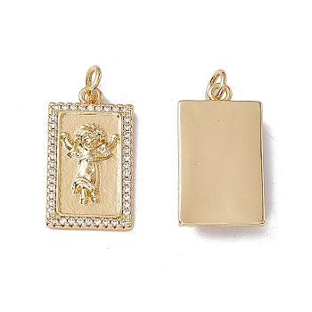 Brass Micro Pave Clear Cubic Zirconia Pendants, with Jump Ring, Cadmium Free & Nickel Free & Lead Free, Rack Plating, Rectangle, Real 18K Gold Plated, Real 18K Gold Plated, 21.5x11.5x3.5mm, Hole: 3mm