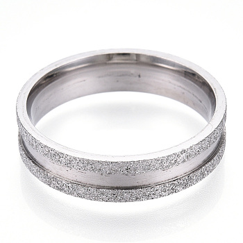 201 Stainless Steel Grooved Finger Ring for Men Women, Stainless Steel Color, US Size 12 3/4(22mm), Wide: 6mm