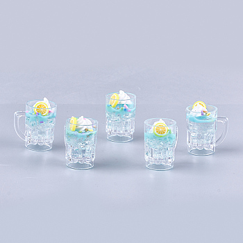 Resin Pendants, with Polymer Clay, Wine Glass, Imitation Ice Cream and Lemon, Sky Blue, 33~37x31x22.5mm, Hole: 1.6mm