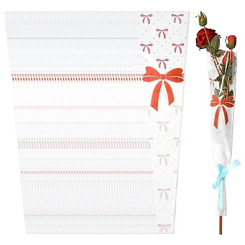 Bowknot Print Transparent PE Cone Flower Sleeves, Single Stem Bouquet Wrapping Bags for Florists, Red, 45x4~12.5cm