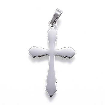304 Stainless Steel Pendants with 201 Stainless Steel Clasp, Cross, Stainless Steel Color, 36.5x22x1mm, Hole: 4x8mm