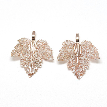 Iron Pendants, Electroplate Natural Leaf, Grape Leaf, Rose Gold Plated, 35x27x1.5mm, Hole: 3x5.5mm