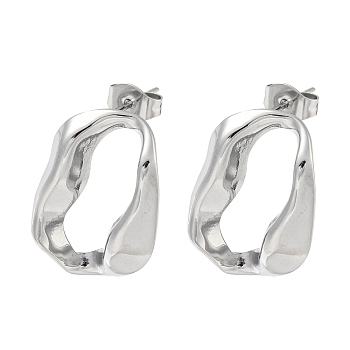 304 Stainless Steel Stud Earrings, Twist Oval, Stainless Steel Color, 20.5x14.5mm