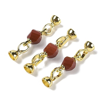 Natural Red Jasper with Brass Fold Over Clasps, Real 18K Gold Plated, Long-Lasting Plated, Rack Plating, Faceted Twist, 45mm