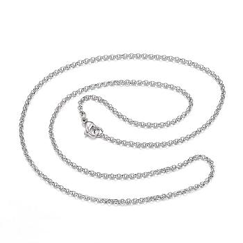 304 Stainless Steel Necklaces, Rolo Chain Necklaces, Stainless Steel Color, 23.62 inch(60cm)