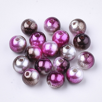 Rainbow ABS Plastic Imitation Pearl Beads, Gradient Mermaid Pearl Beads, Round, Coconut Brown, 4x3.5mm, Hole: 1.2mm, about 288pcs/8g