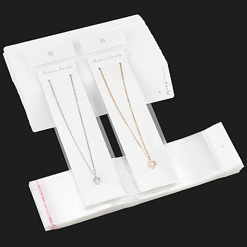 Rectangle Necklace Display Sets Cardboard Paper Cards, with Self Adhesive Cellophane Bags, White, Card: 21x5.5x0.05cm, Bag: 27.5cm