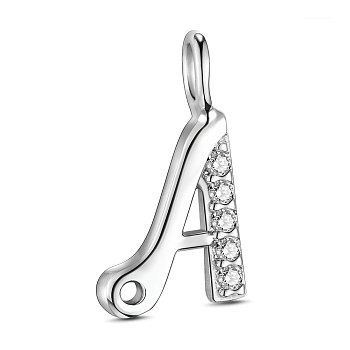 SHEGRACE 925 Sterling Silver Charms, with Grade AAA Cubic Zirconia, For Bracelet Making, Letter A, Clear, Silver, 10x7.5mm