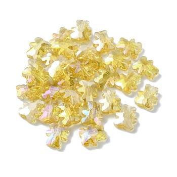 Electroplate Glass Beads, AB Color Plated, Bear, Yellow, 9.5x8.5x4mm, Hole: 1.2mm