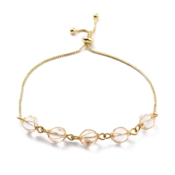 Natural Quartz Wrapped Bracelets, Golden Brass Slider Bracelet for Women, Lead Free & Cadmium Free, 10-5/8 inch(27cm)
