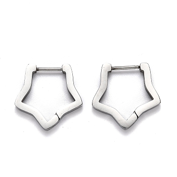 Tarnish Resistant 304 Stainless Steel Star Huggie Hoop Earrings, Stainless Steel Color, 18x18x3mm, Pin: 1mm