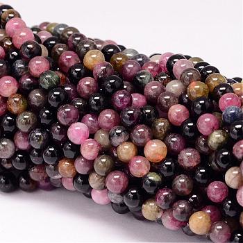 Natural Tourmaline Beads Strands,  Round, 6mm, Hole: 1mm, about 76pcs/strand, 15.7 inch
