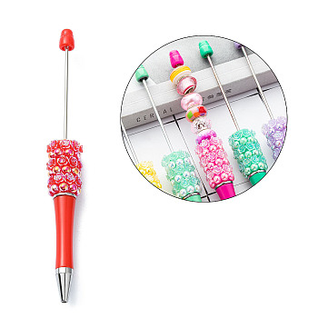 Plastic Beadable Pens, Ballpoint Pen, for DIY Pen Decoration, Rose, Red, 142x17mm