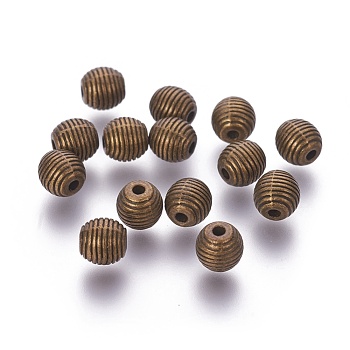 Tibetan Style Alloy Beehive Beads, Grooved Beads, Cadmium Free & Nickel Free & Lead Free, Round, Antique Bronze, 6mm