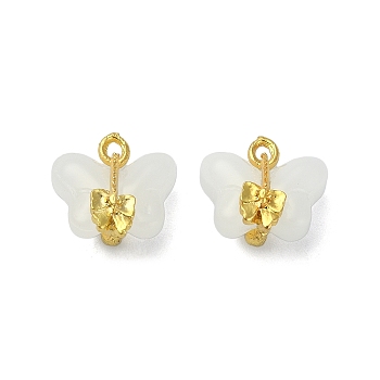 Light Gold Tone Alloy with Glass Charms, Butterfly Charm, WhiteSmoke, 14~14.5x14~14.5x9~9.5mm, Hole: 1.5~1.8mm