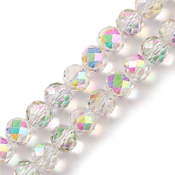 Half Rainbow Plated Electroplate Beads Strands, Faceted, Round, Honeydew, 8x7.5mm, Hole: 1.2mm, about 67~68pcs/strand, 20.08~20.28''(51~51.5cm)