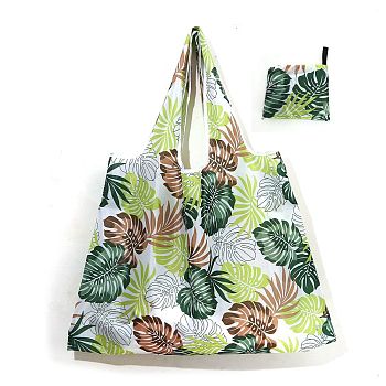 Foldable Oxford Cloth Grocery Bags, Reusable Waterproof Shopping Tote Bags, with Pouch and Bag Handle, Leaf, 68x58cm