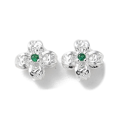 925 Sterling Silver Plated Lime Green Flower Brass+Cubic Zirconia Beads