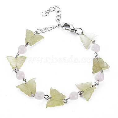 Butterfly Natural New Jade Beaded Bracelets for Girl Women(BJEW-S145-002A)-2