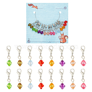 Bicone Pendant Stitch Markers, Transparent Acrylic Crochet Lobster Clasp Charms, Locking Stitch Marker with Wine Glass Charm Ring, Mixed Color, 2.7cm, 8 colors, 2pcs/color, 16pcs/set(HJEW-AB00489)