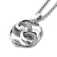 Alloy Snake Pandant Necklace with Stainless Steel Box Chains, Gothic Jewelry for Men Women, Antique Silver, 23.62 inch(60cm)(NJEW-K245-009)