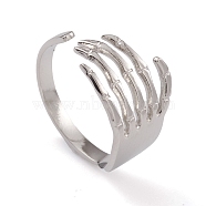 304 Stainless Steel Skull Open Cuff Rings for Women, Stainless Steel Color, Inner Diameter: 17mm(RJEW-G285-70P)
