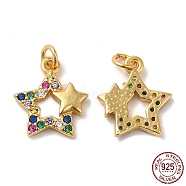 925 Sterling Silver Micro Pave Cubic Zirconia Charms, Star Charm, with Jump Ring, Real 18K Gold Plated, 11.5x10x1.5mm, Hole: 2mm(STER-I010-43G)
