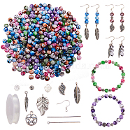 SUNNYCLUE DIY Earring Making, with Tibetan Style Alloy Pendants & Beads, Iron Eye Pin & Head Pins, Brass Bead Caps & Earring Hooks, Elastic Crystal Thread and Acrylic Beads, Mixed Color(DIY-SC0009-65)